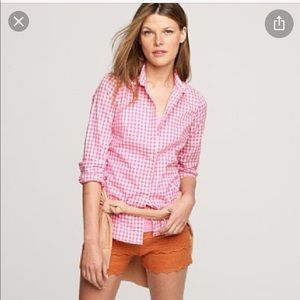 J.Crew Pink Gingham Perfect Shirt